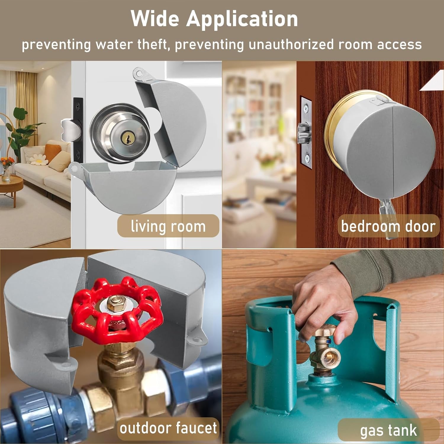 Door Knob Lock Out Device with Padlock, Door Handle Lock - Protects Door Handles from Turning and Entering Keyholes, for Covering Door Handles/Faucets/Valves, Stainless Steel (Silver)