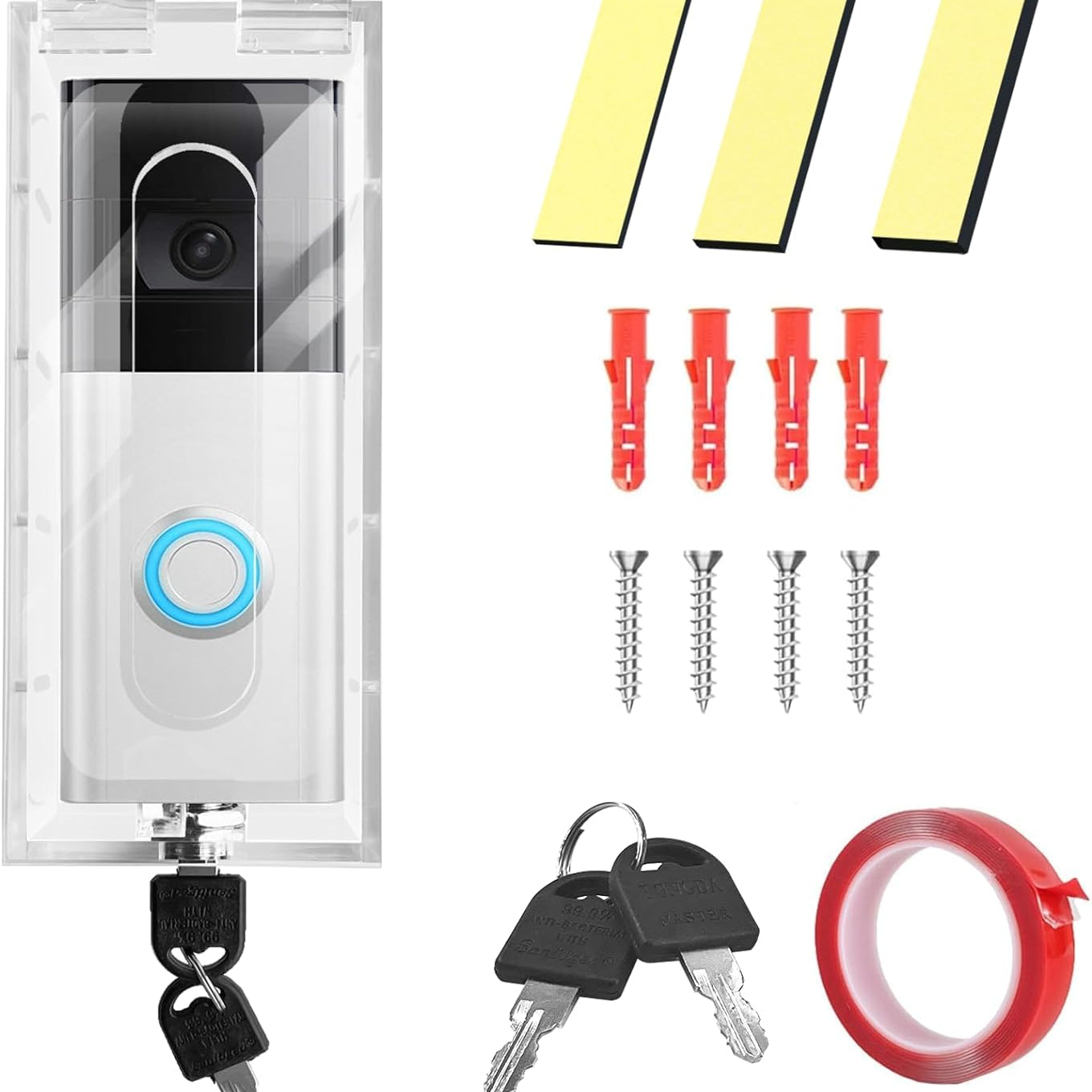 Anti-Theft Video Doorbell Mount Compatible with Most Video Doorbell, Acrylic, Highly Transparent Doorbell Lock Box Kit for Houses, Apartments, Businesses, Need to Drill