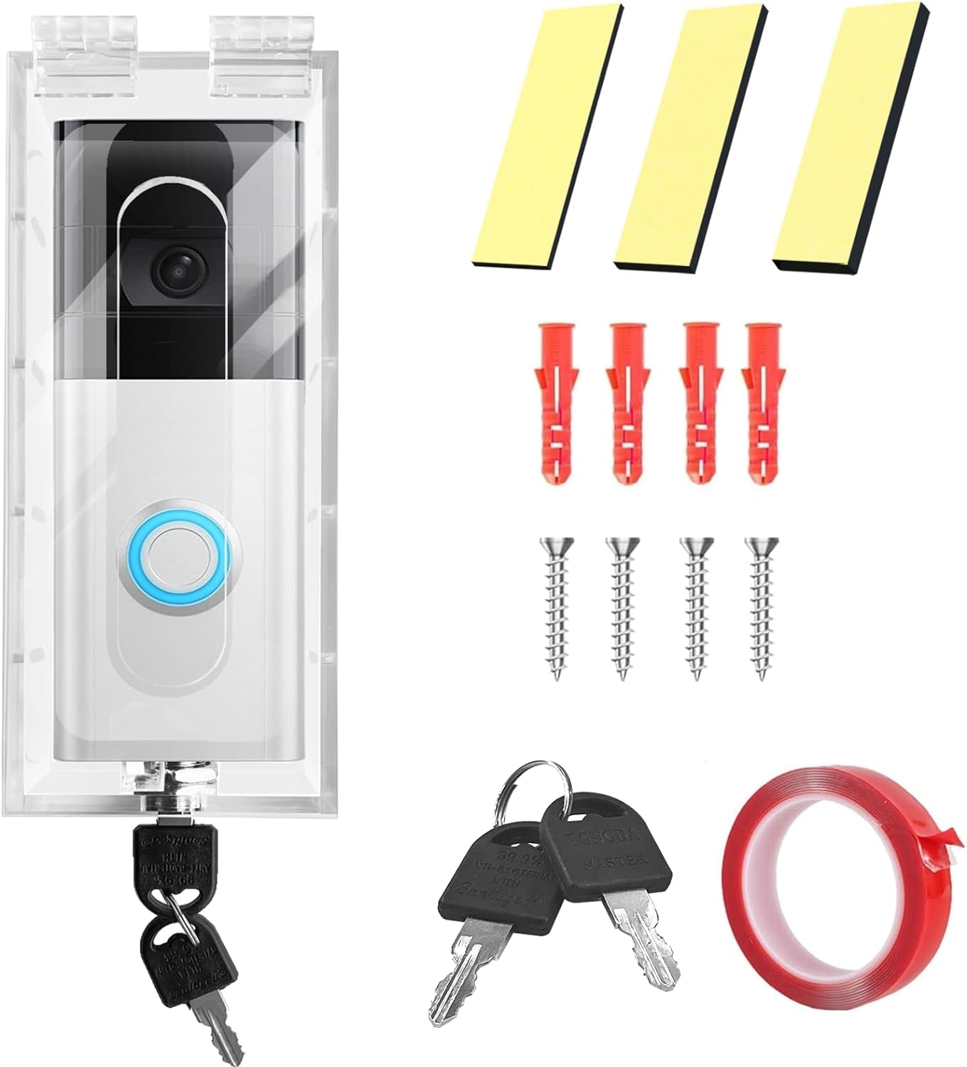 Anti-Theft Video Doorbell Mount Compatible with Most Video Doorbell, Acrylic, Highly Transparent Doorbell Lock Box Kit for Houses, Apartments, Businesses, Need to Drill