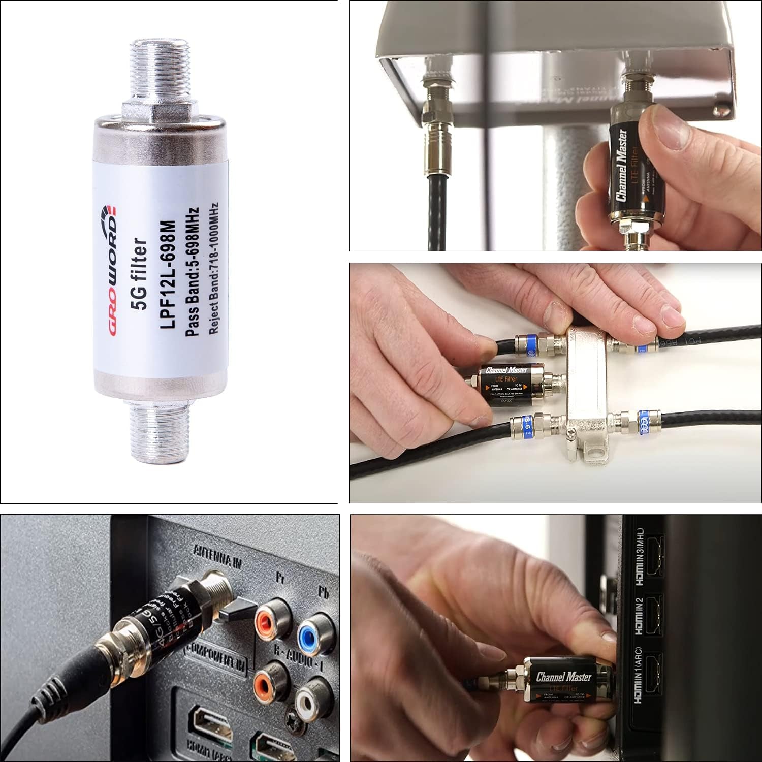 -5G LTE Filter for TV Antenna Signal Purifier-Improve Digital HDTV Antenna and Amplifier Signals-4G/5G Filter Reduce Interference from Cell Phone Towers &Transmitters LPF12L-698M 5G Filter
