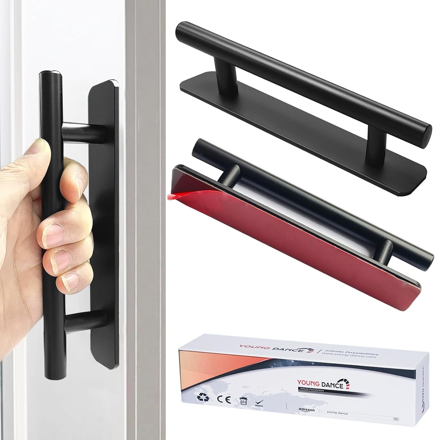 Self Adhesive Cabinet Handles Pulls - 2 Pack Aluminium Alloy Drawer Push Pull Handles Helper with Adhesive | No Drilling | Stick on Handle for Kitchen Cabinet Drawer Window Sliding Closet (5.83")