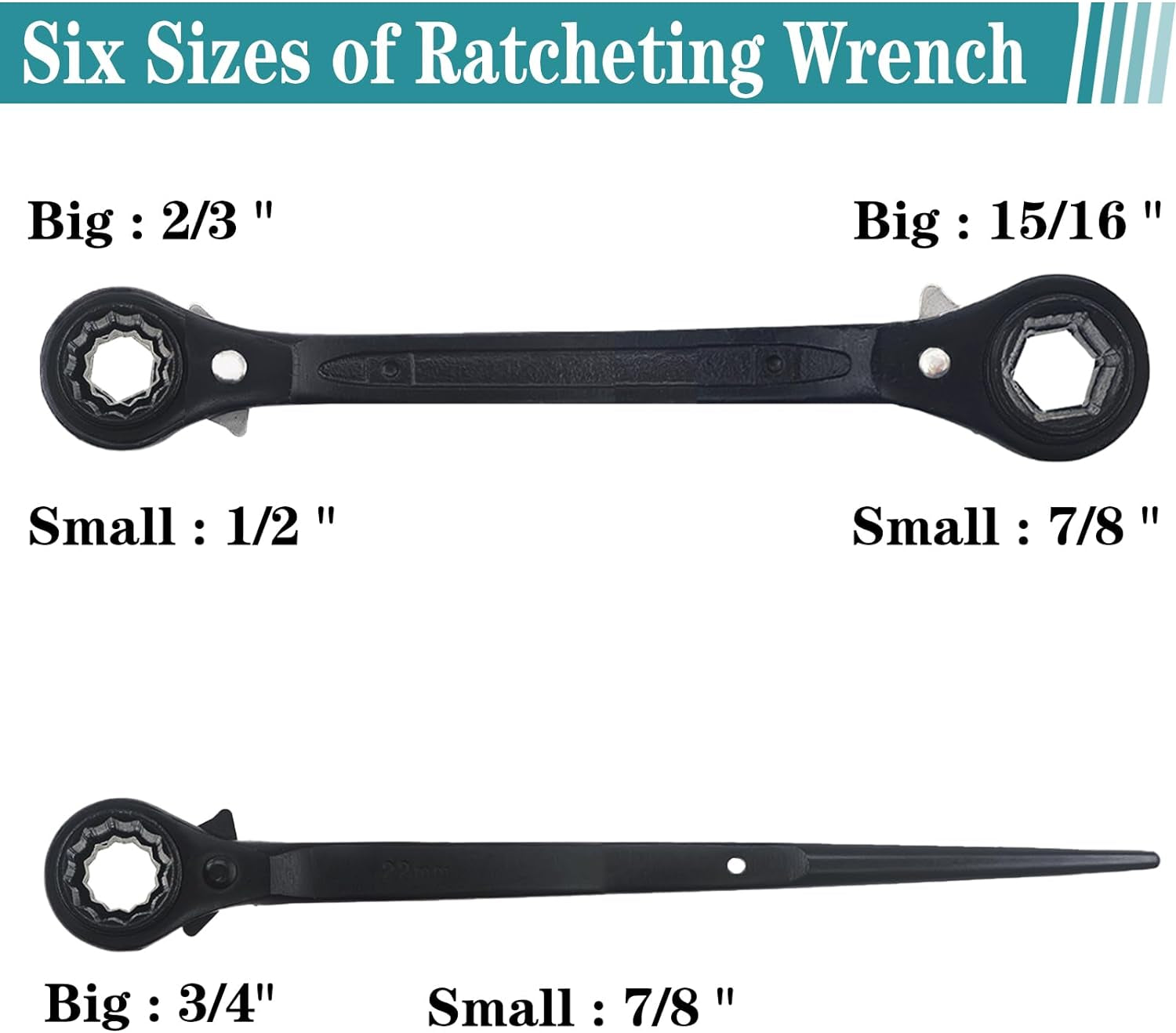 2PC Reversible Ratcheting Wrench Set,Including1/2,2/3",3/4",7/8",15/16",14×17Mm,19×22Mm,19×24Mm,Two Models of Hexagonal Ratchet Wrench and 12 Pointed Ratchet Wrench