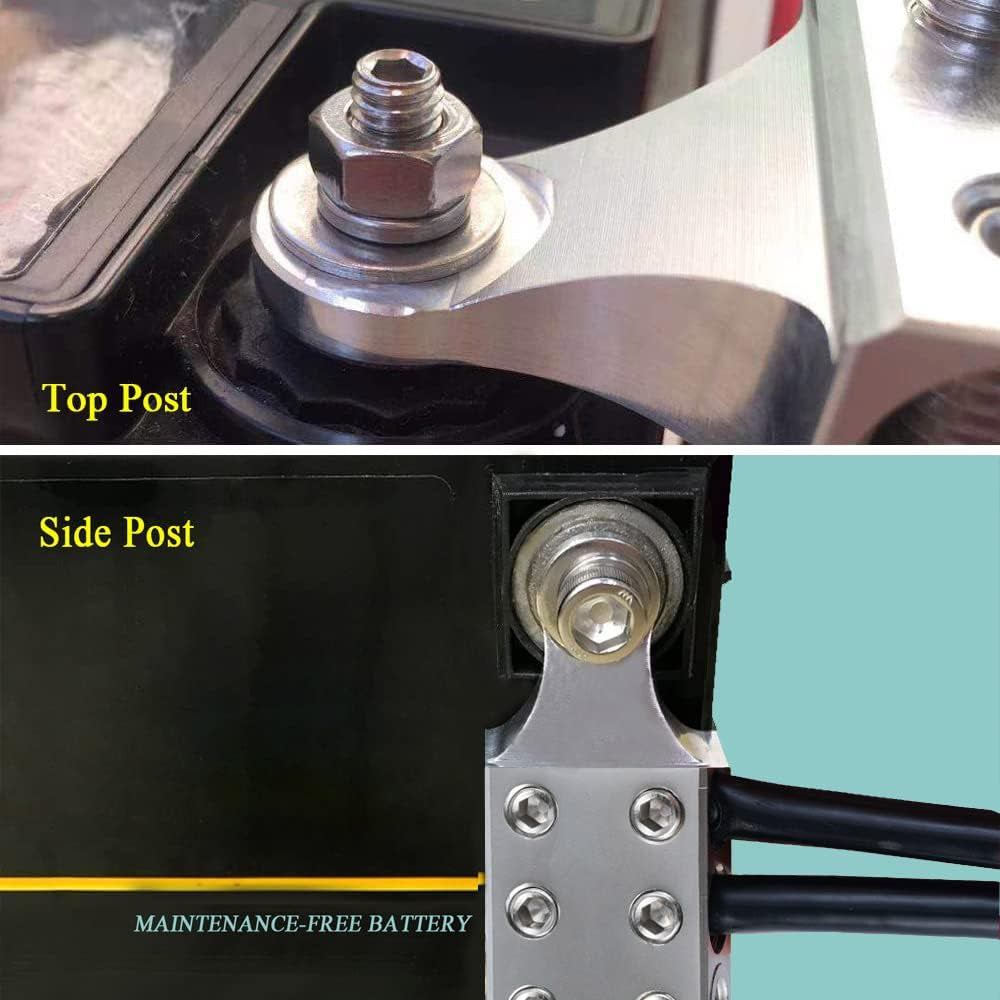 Post Battery Terminals 8 AWG up to 4/0 AWG Gauge, 6-Way Connectors for Lithium or AGM Lead Acid Battery with Bolt, M10 or 3/8”-16