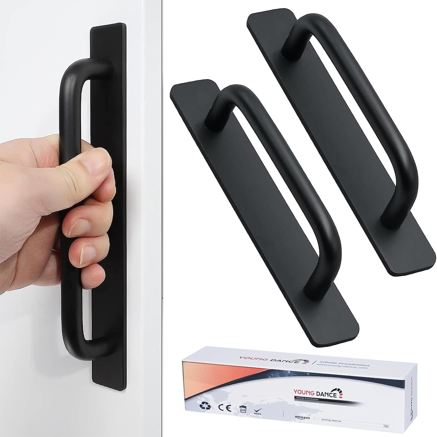 Self-Stick Instant Cabinet Drawer Handles Pulls - 2Pcs Aluminum Alloy Push Pull Handles Helper with Adhesive Door Handle for Kitchen, Window Sliding Closet (5.83", Black)